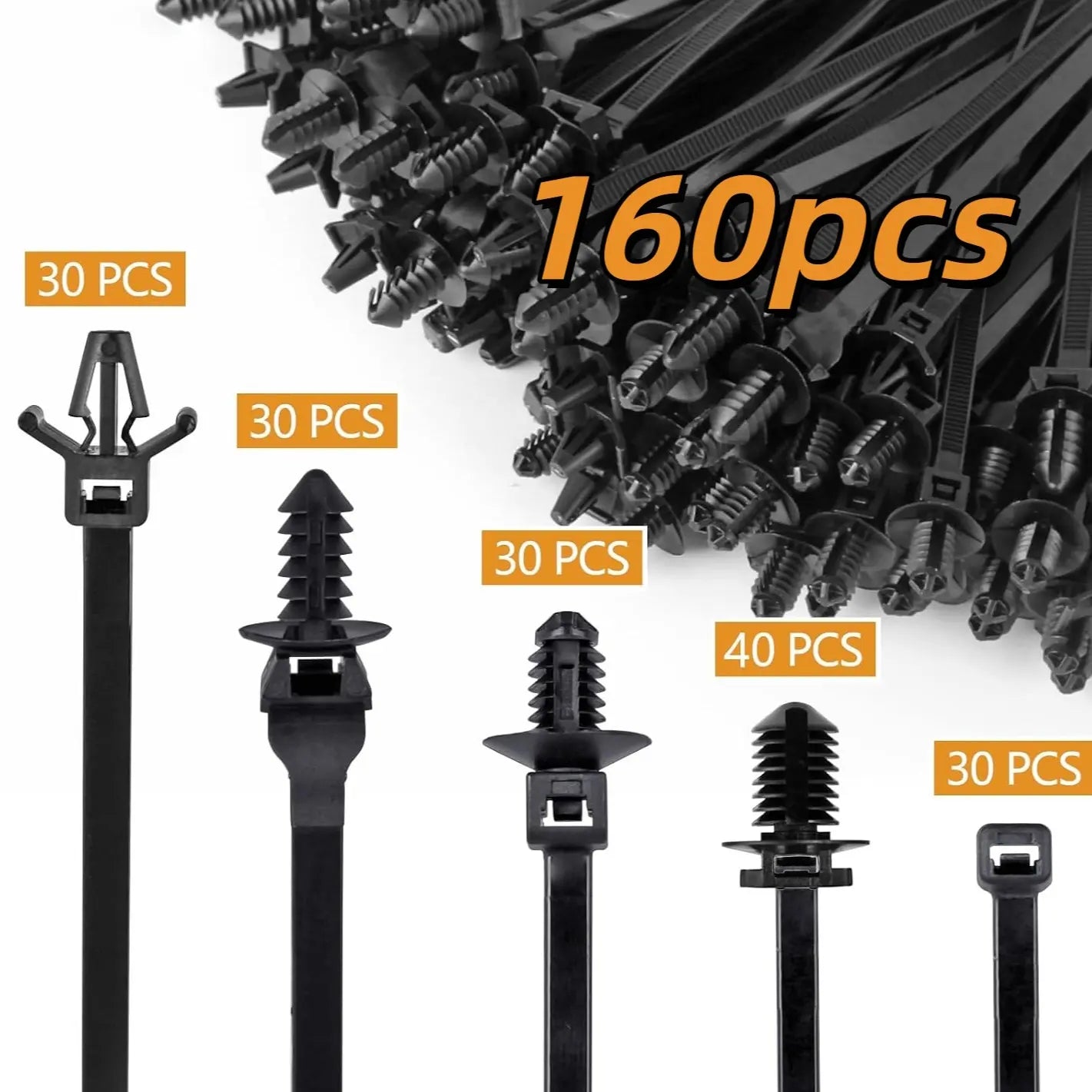 GJANSH 160 PCS Push Mount Zip Ties, Nylon Car Mount Wire Ties Snap in Cable Zip Ties, Black Push Mount Cable Ties Automotive Zip Ties Fastener Wire Harness Clips for Wire Tying
