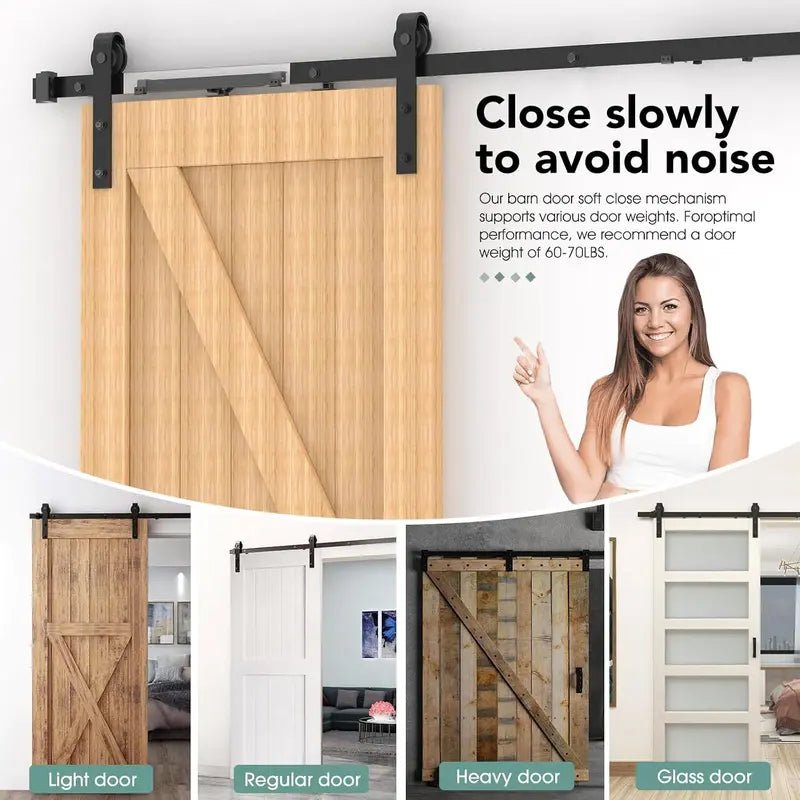 GJANSH Barn Door Soft Close Kit for 88-132 lbs Flat Track, 2 Pcs Hidden Track-Mounted Damper, Drill-Free Install, Prevents Door Bang, All Hardware & Instructions Included