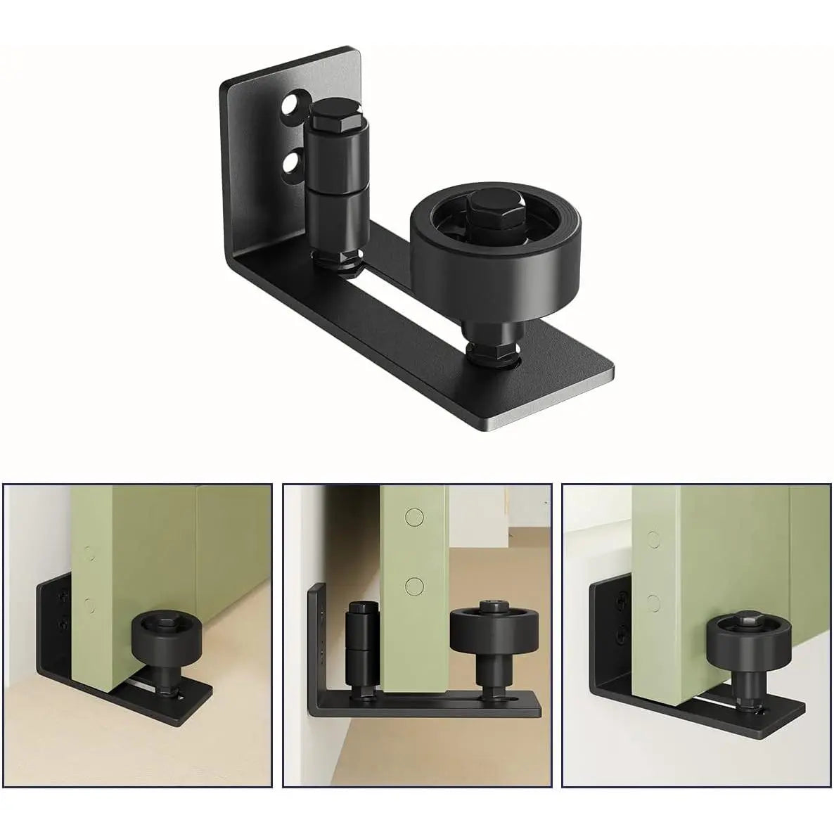 GJANSH 2 Pack Barn Door Floor Guide,8 Assemble Setup Options,Wall Mount System,Adjustable Stay Roller,Flush Flat Bottom Design