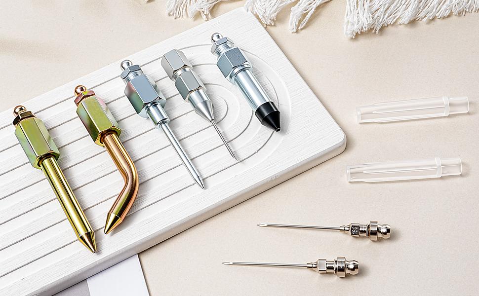 GJANSH 7PCS Grease Gun Needle Tips Accessories Kit, Mini Grease Gun Needle Dispenser, Rubber Joint Nipple, Straight & Elbow Nozzle Coupler Fittings, Detachable Lubrication Injector for Narrow Tight Confined Spaces