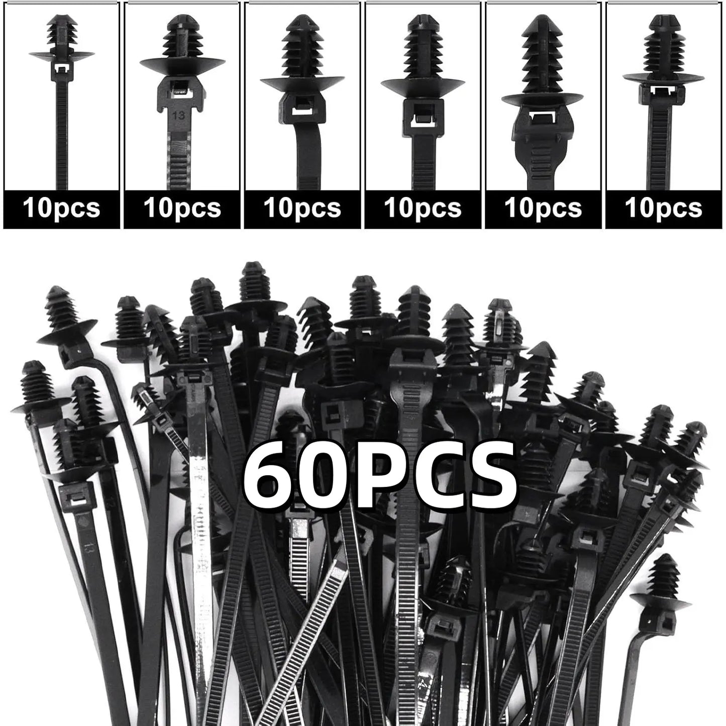 GJANSH 160 PCS Push Mount Zip Ties, Nylon Car Mount Wire Ties Snap in Cable Zip Ties, Black Push Mount Cable Ties Automotive Zip Ties Fastener Wire Harness Clips for Wire Tying