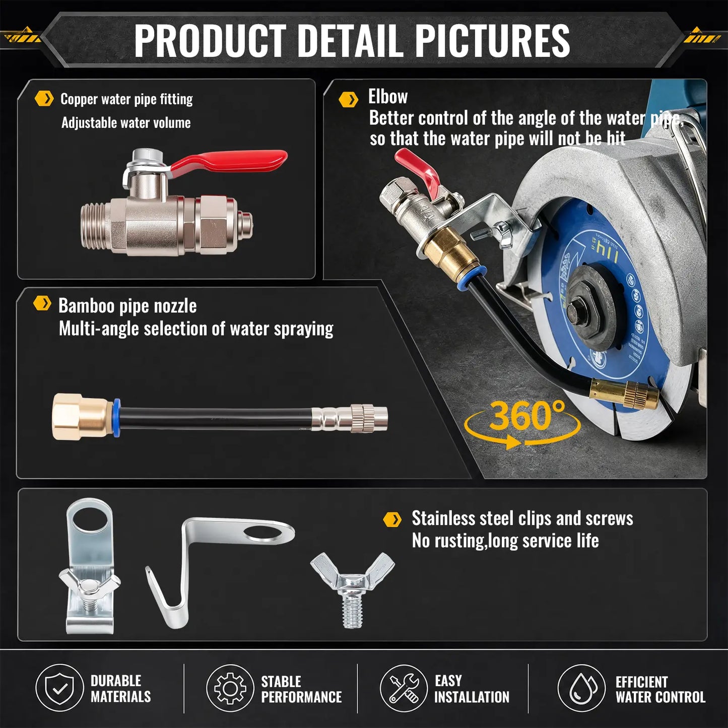 GJANSH Angle Grinder Dust Remover Water Sprayer, 3.9" (10cm) Aluminum & Brass Misting Attachment, Dual-Mode Adjustable Water Feed for Cutting Tile, Concrete, Marble & Stone