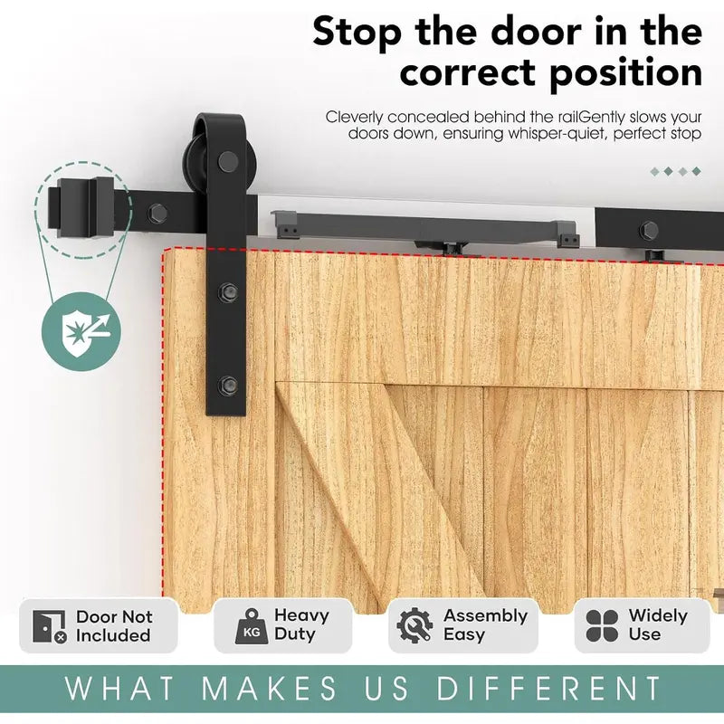 GJANSH Barn Door Soft Close Kit for 88-132 lbs Flat Track, 2 Pcs Hidden Track-Mounted Damper, Drill-Free Install, Prevents Door Bang, All Hardware & Instructions Included