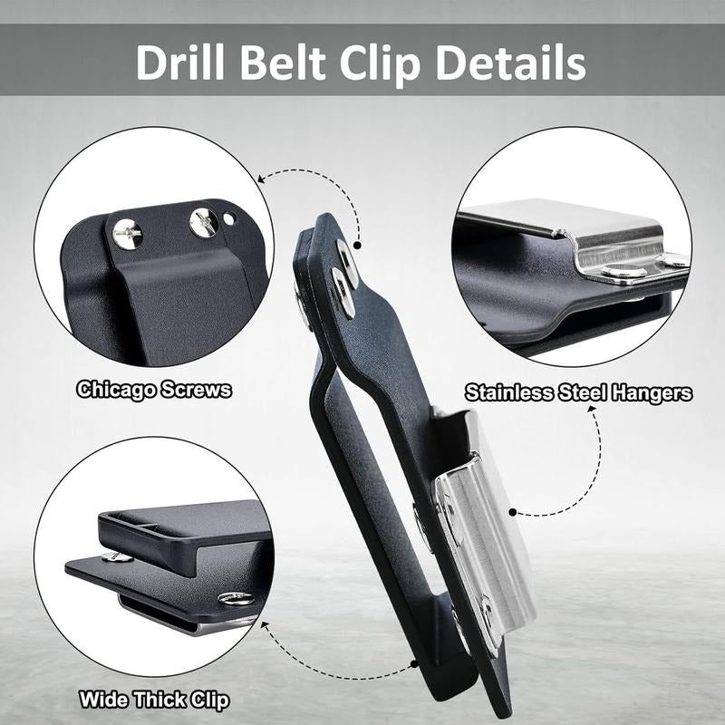 DrillCatcher, Soporte para Taladro para Cinturón de Herramientas, Hasta 2" de Ancho, Clip de Perfil Bajo de Respuesta Rápida, Compatible con Taladro de Impacto, Clavadora
