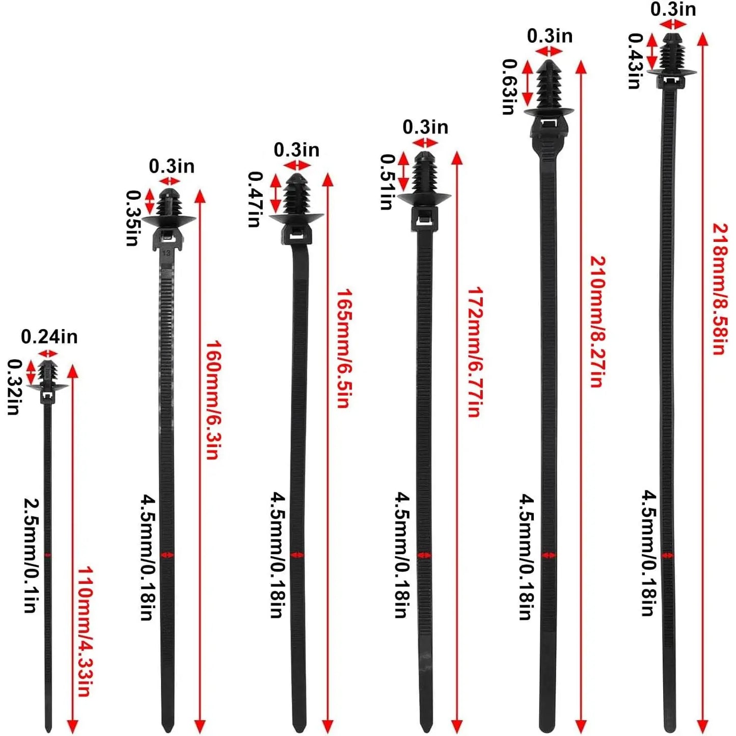 GJANSH 160 PCS Push Mount Zip Ties, Nylon Car Mount Wire Ties Snap in Cable Zip Ties, Black Push Mount Cable Ties Automotive Zip Ties Fastener Wire Harness Clips for Wire Tying
