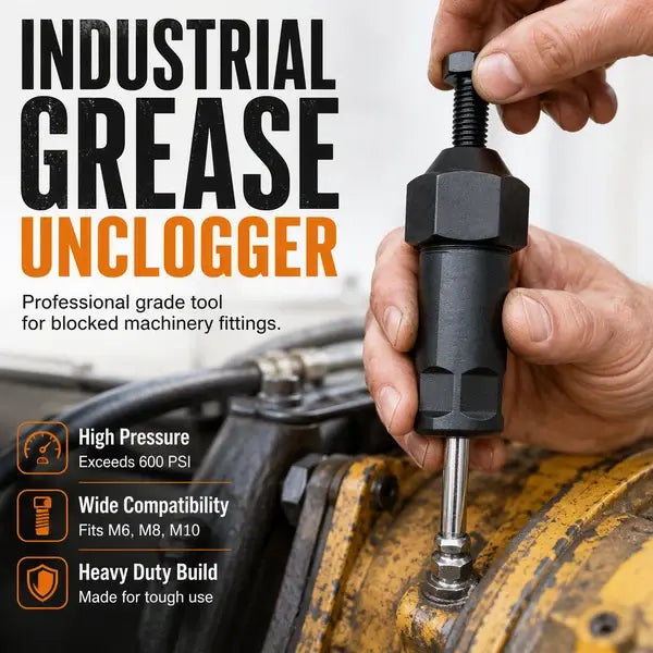 GJANSH Industrial Grease Unclogger – Professional Grade Tool for Blocked Machinery Fittings, High Pressure Exceeds 600 PSI, Fits M6/M8/M10, Heavy Duty Steel Build for Tractors, Excavators, Trucks & Automotive Maintenance