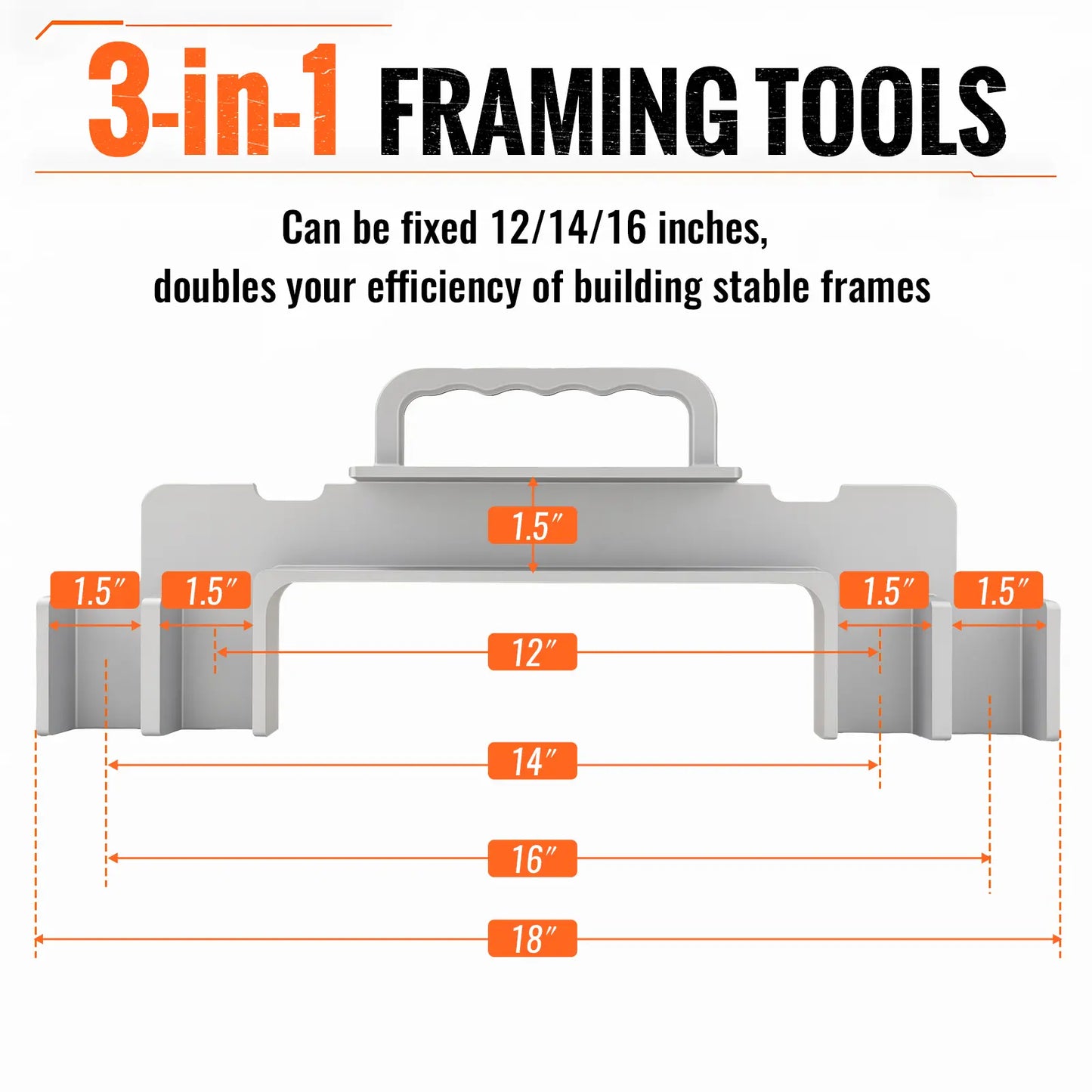 GJANSH 3-in-1 Framing Tools, 12“, 14”, 16" On-Center Layout Framing Spacing Tool, Cast Aluminum Layout Jig for Walls, Roofs, Floors, Ladders, and Decks