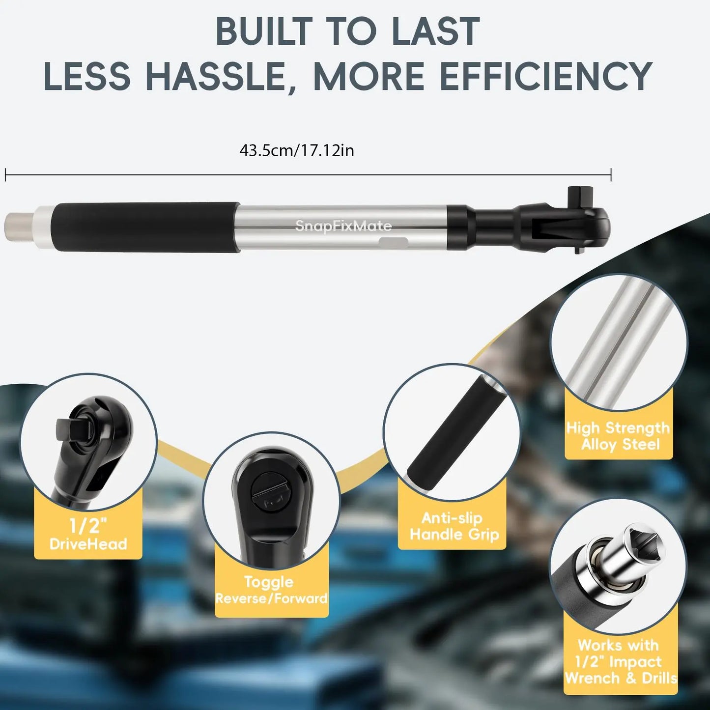 GJANSH 1/2in Wrench Extend Rod, Ni Cr Alloy Steel Multifunctional Universal Wrench Extender, Compact Size and Lightweight Design, for Fastening Tasks,SnapFixMate,fathersdaygift