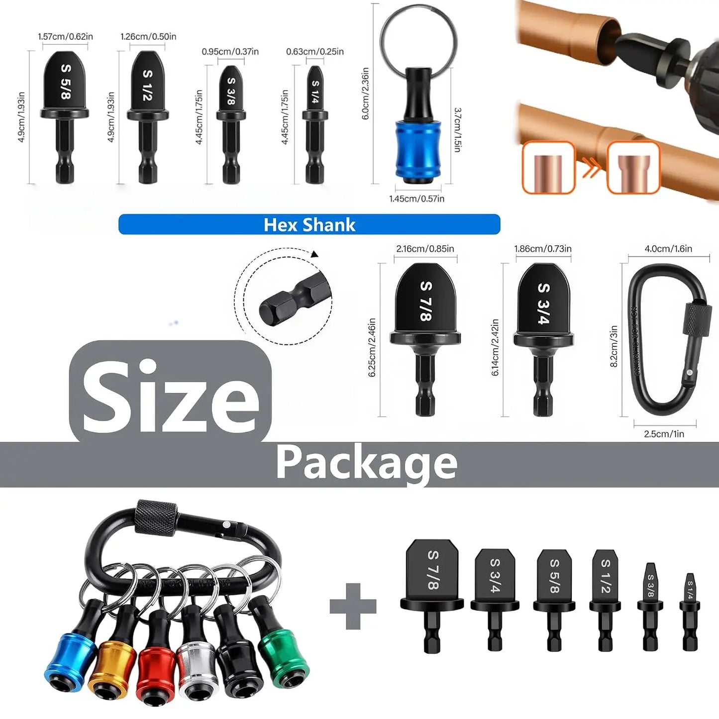 GJANSH Swaging Tool Drill Bit Set, HVAC Repairing Set Air Conditioner Copper Pipe Reamer, Manual Pipe Swage Tool Drill Bit Soft Copper tubing 1/4''， 3/8''，1/2''， 5/8''，3/4''，7/8'' Bits Set