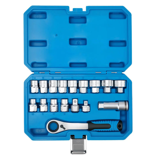 GJANSH 17-Piece Pass Through Socket Set, Metric 10–24mm, Hollow Ratchet Socket Kit for Automotive Repair & Machine Maintenance, fathersdaygift