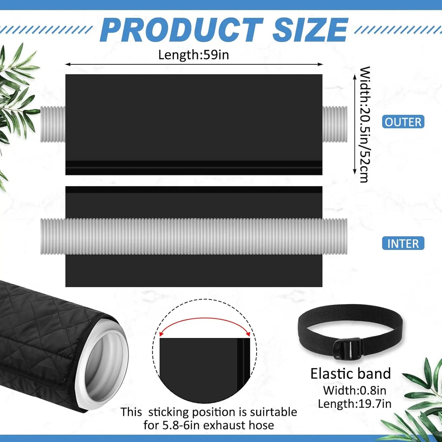 GJANSH 2 Pcs Air Conditioner Hose Cover Wrap - Ac Hose Duct Vent Insulation Sleeve Insulated Cover for Portable Ac for 5" & 5. 9" Diameter 60" Long Exhaust Hoses Tube (Black),fathersdaygift