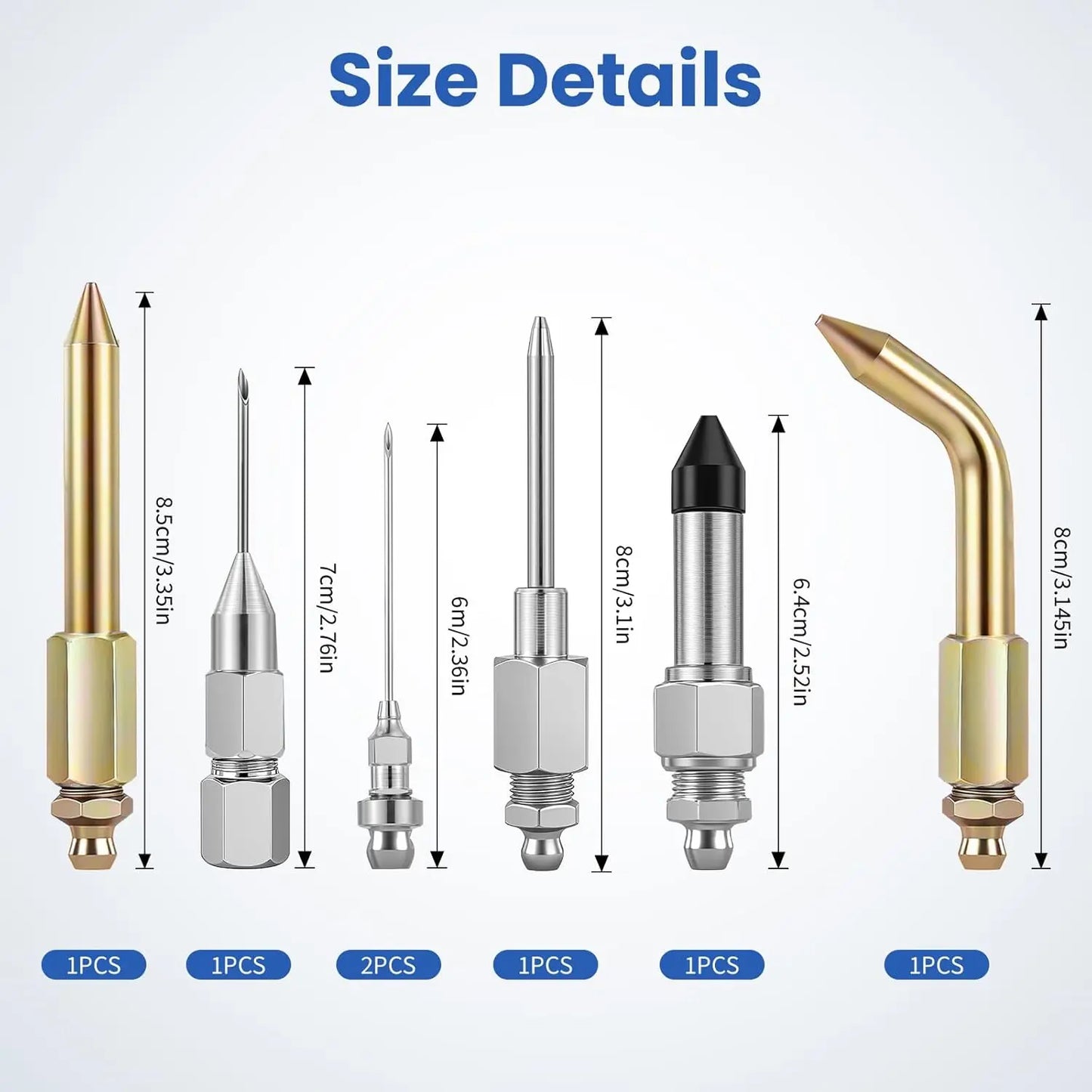 GJANSH 7PCS Grease Gun Needle Tips Accessories Kit, Mini Grease Gun Needle Dispenser, Rubber Joint Nipple, Straight & Elbow Nozzle Coupler Fittings, Detachable Lubrication Injector for Narrow Tight Confined Spaces