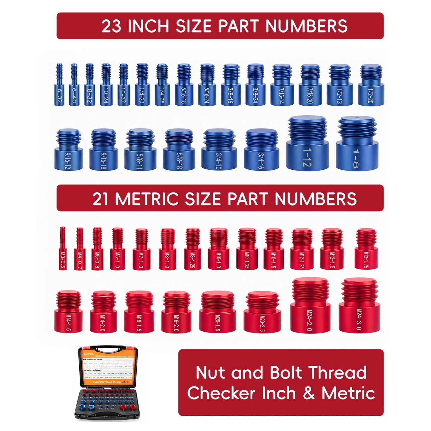 GJANSH 26/44PCS Nut and Bolt Thread Checker - Comprehensive Bolt Size and Thread Gauge Tool, Inch & Metric Sizes, with Handy Tool Box, Excellent for Home Garages and Car Repairs, Snapfixmate, fathersdaygift