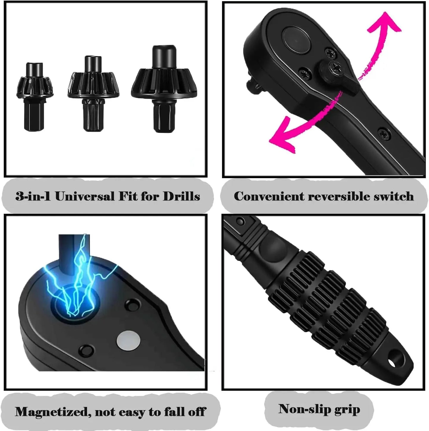 GJANSH Ratchet Drill Chuck Key Wrench with 1 Sets Sockets, Universal Magnetic Ratcheting Chuck Spanner, Replacement Tool for Drill, Compatible with Most Electric Drills and Power Tools