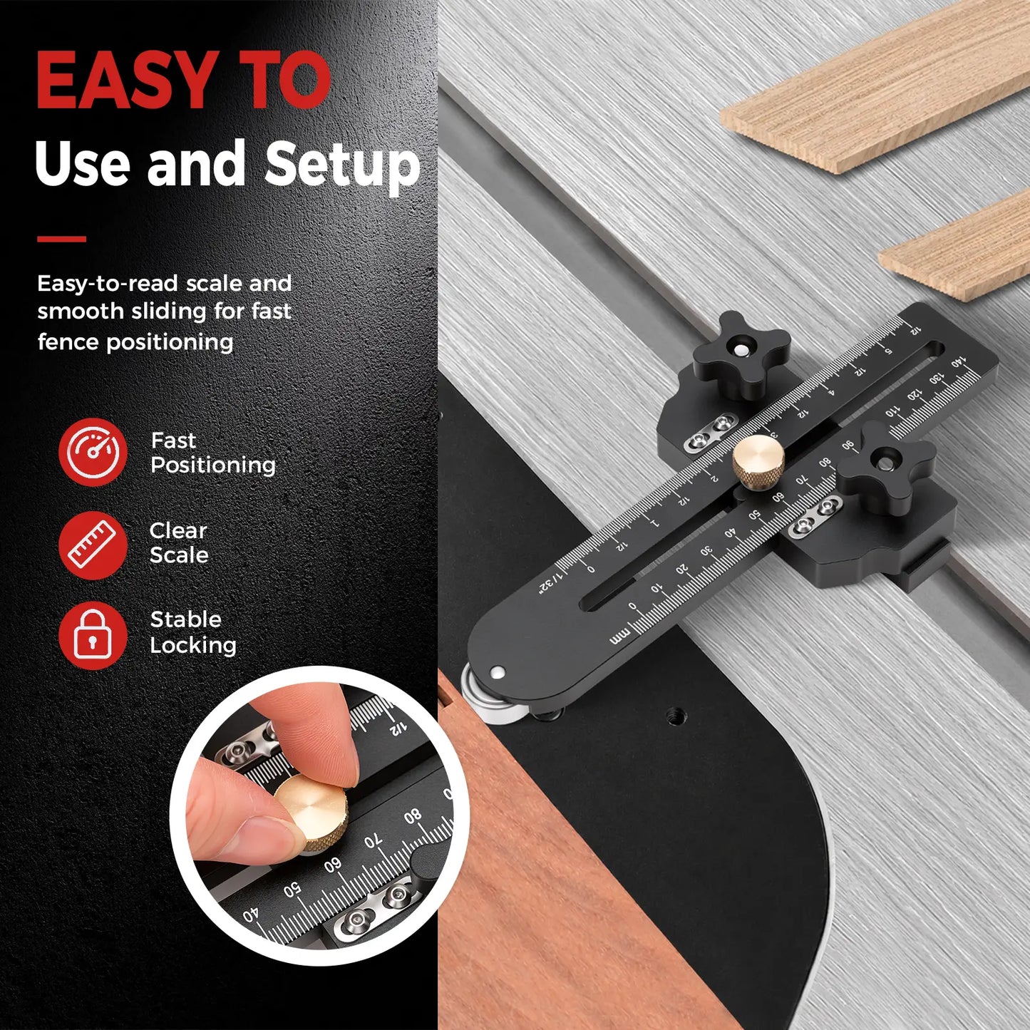 GJAHSH Fast Thin Ripping Guide for Table Saw, Precise Repetitive Narrow Cuts, Adjustable Thin Rip Jig Fits 3/4" x 3/8" T-Track & Miter Slot, Band Saw & Router Table Compatible