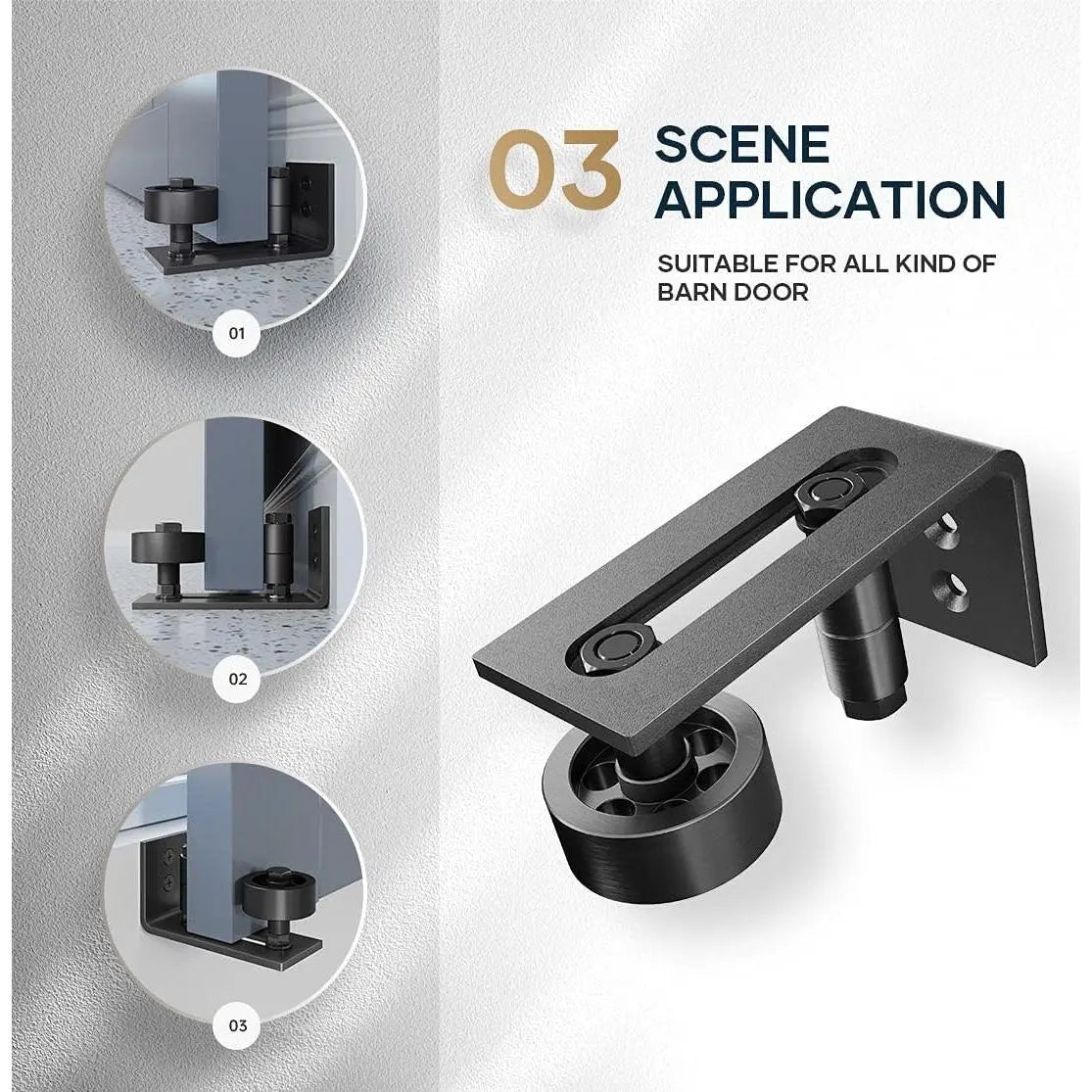 GJANSH 2 Pack Barn Door Floor Guide,8 Assemble Setup Options,Wall Mount System,Adjustable Stay Roller,Flush Flat Bottom Design