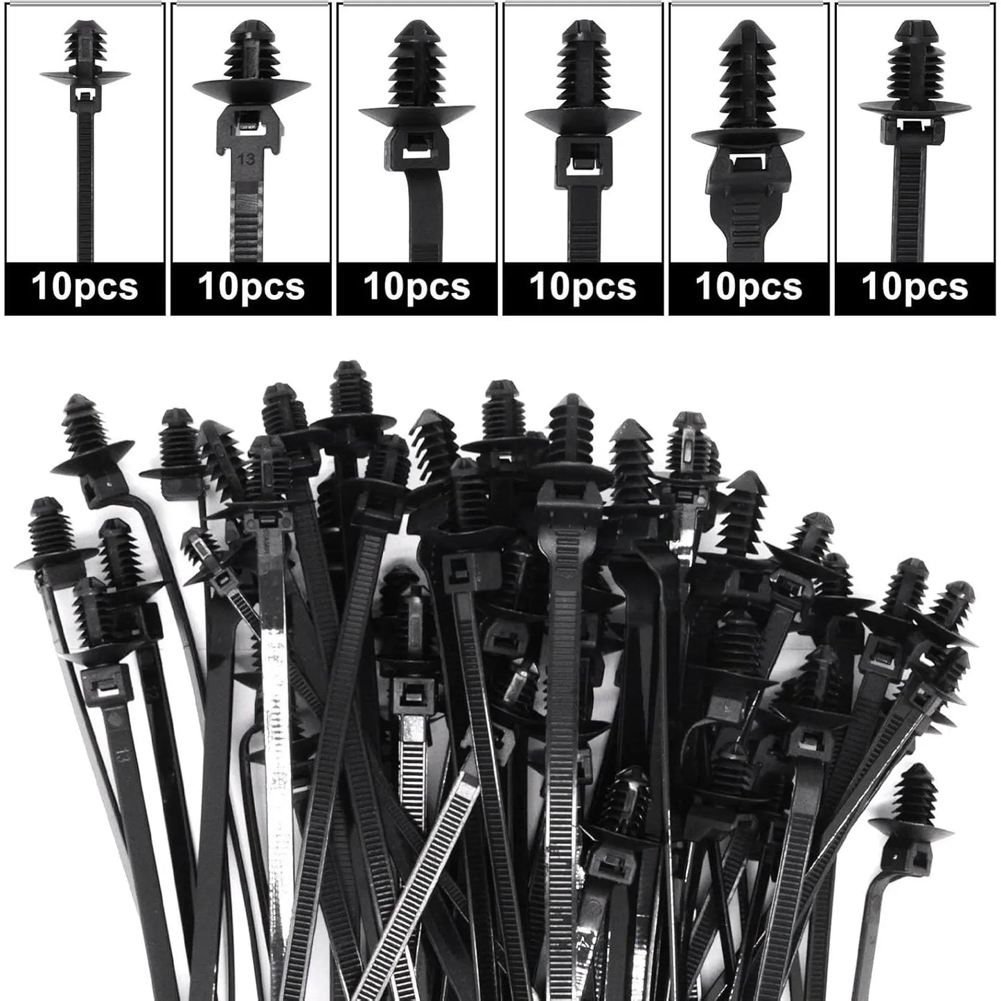 GJANSH 160 PCS Push Mount Zip Ties, Nylon Car Mount Wire Ties Snap in Cable Zip Ties, Black Push Mount Cable Ties Automotive Zip Ties Fastener Wire Harness Clips for Wire Tying