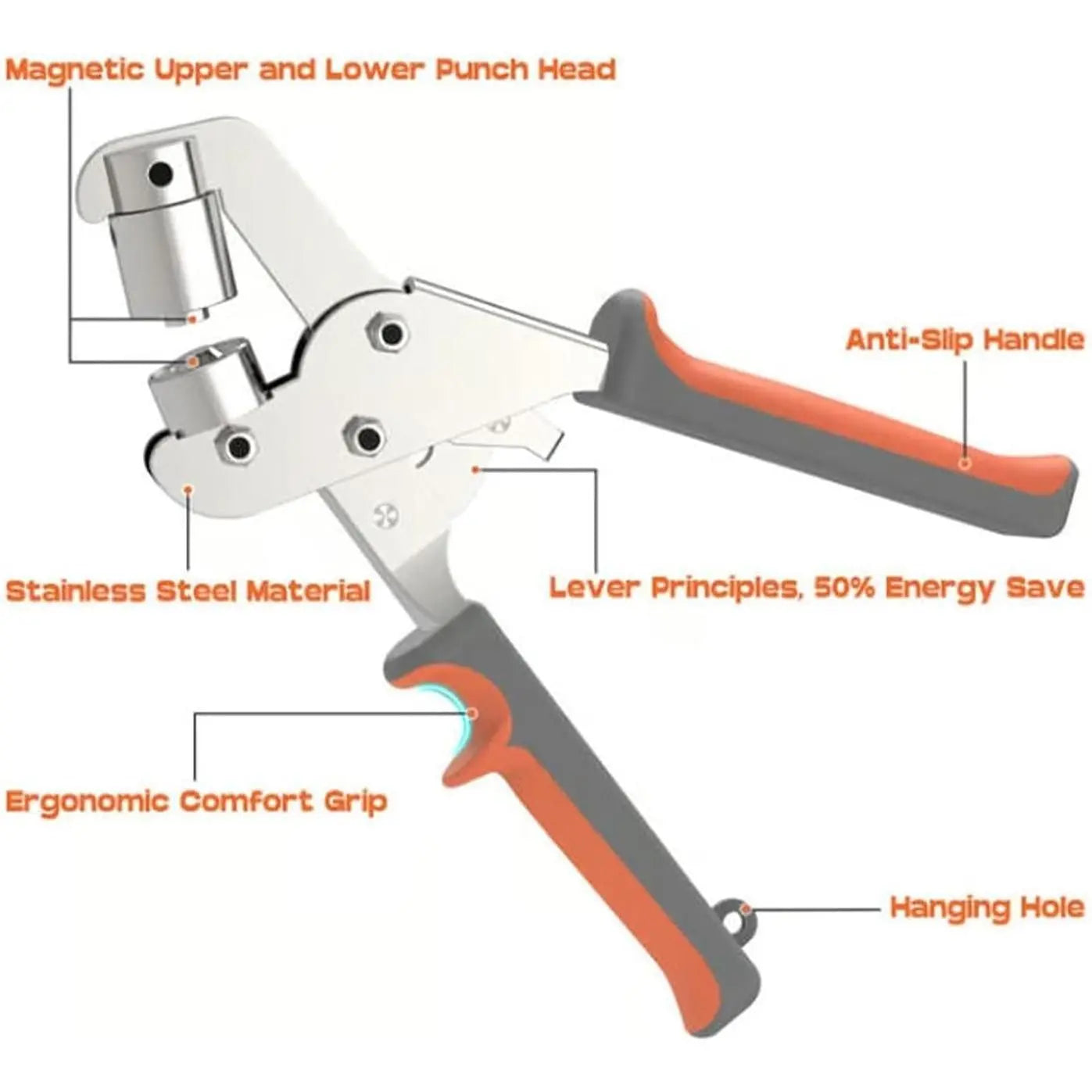 GJANSH Professional Grommets Kit, Multi-Functional Grommet Handheld Pliers, 3/8 Inch Heavy-Duty Portable Eyelet Setter Tool, for Punching Round Holes In Leather, Belts, Tarps, Fabric