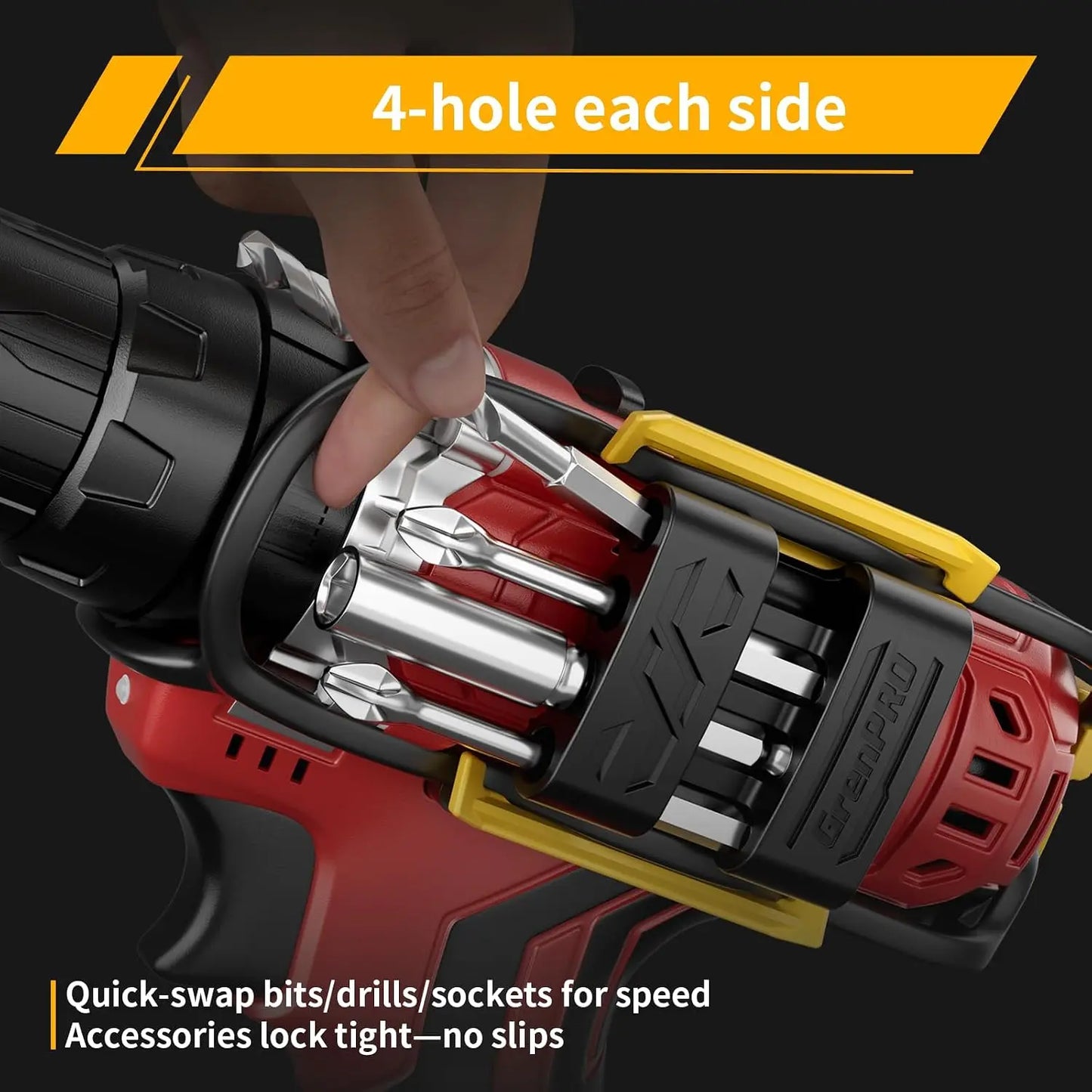 GJANSH Magnetic Bit Holder for Cordless Drills, 8 Bits, Left/Right Mount | Belt Clip Mount Fits Milwaukee, DeWalt, Ridgid, Makita, Bosch and Ryobi drills and screwdrivers, More