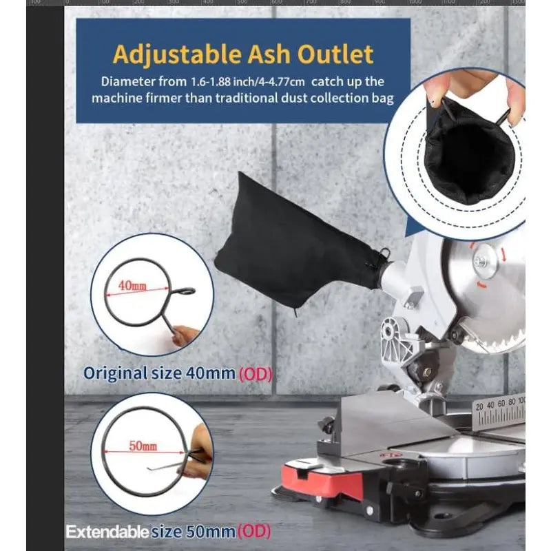 GJANSH Miter Saw Dust Bag for 255, 2 Pack Dust Collector Bags with Zipper and Wired Adjustable Stand, Compatible with Ryobi, Dewalt, Craftsman, Belt Sander, Fits 1-1/2" to 2" Dust Port Miter Saws