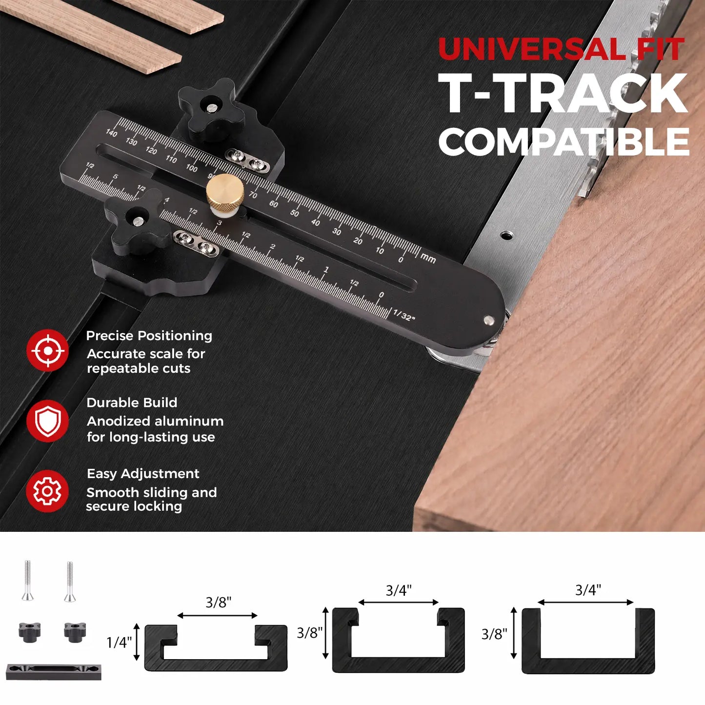 GJAHSH Fast Thin Ripping Guide for Table Saw, Precise Repetitive Narrow Cuts, Adjustable Thin Rip Jig Fits 3/4" x 3/8" T-Track & Miter Slot, Band Saw & Router Table Compatible