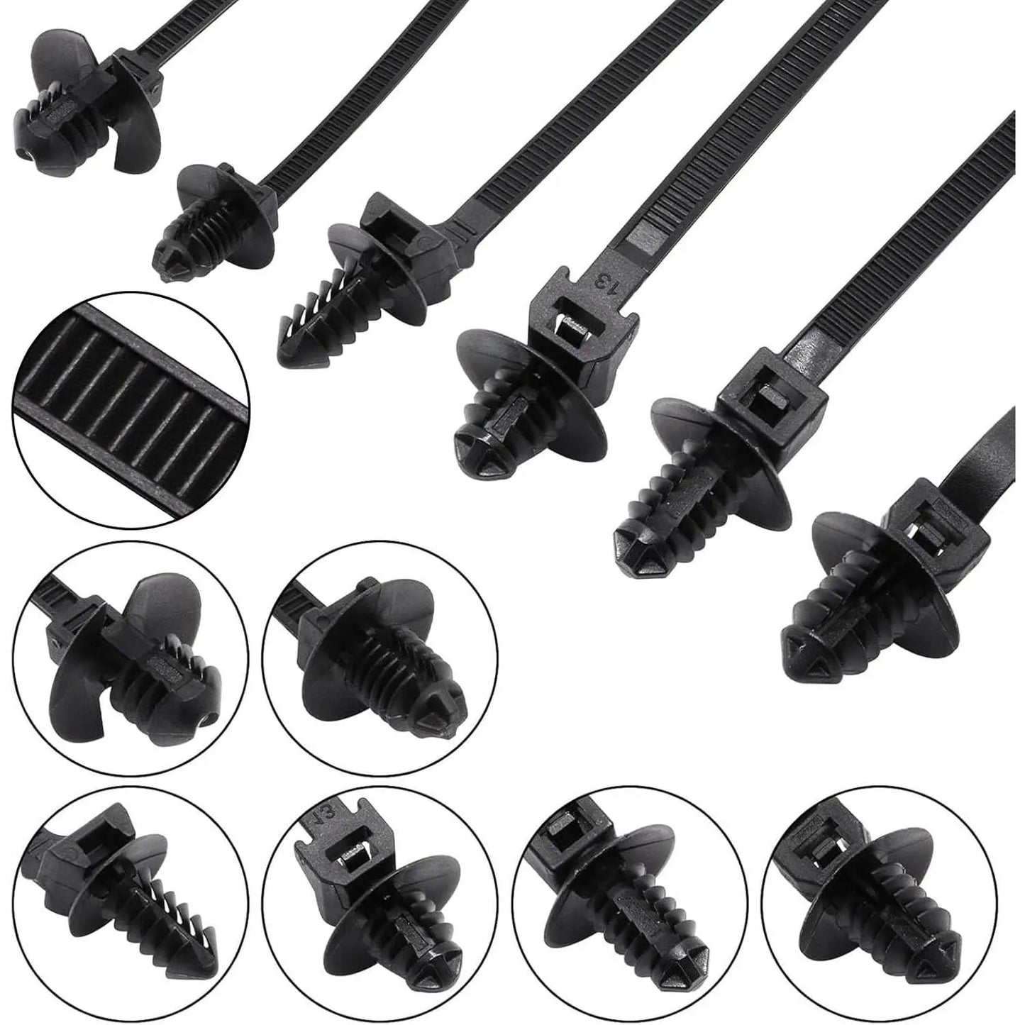 GJANSH 160 PCS Push Mount Zip Ties, Nylon Car Mount Wire Ties Snap in Cable Zip Ties, Black Push Mount Cable Ties Automotive Zip Ties Fastener Wire Harness Clips for Wire Tying