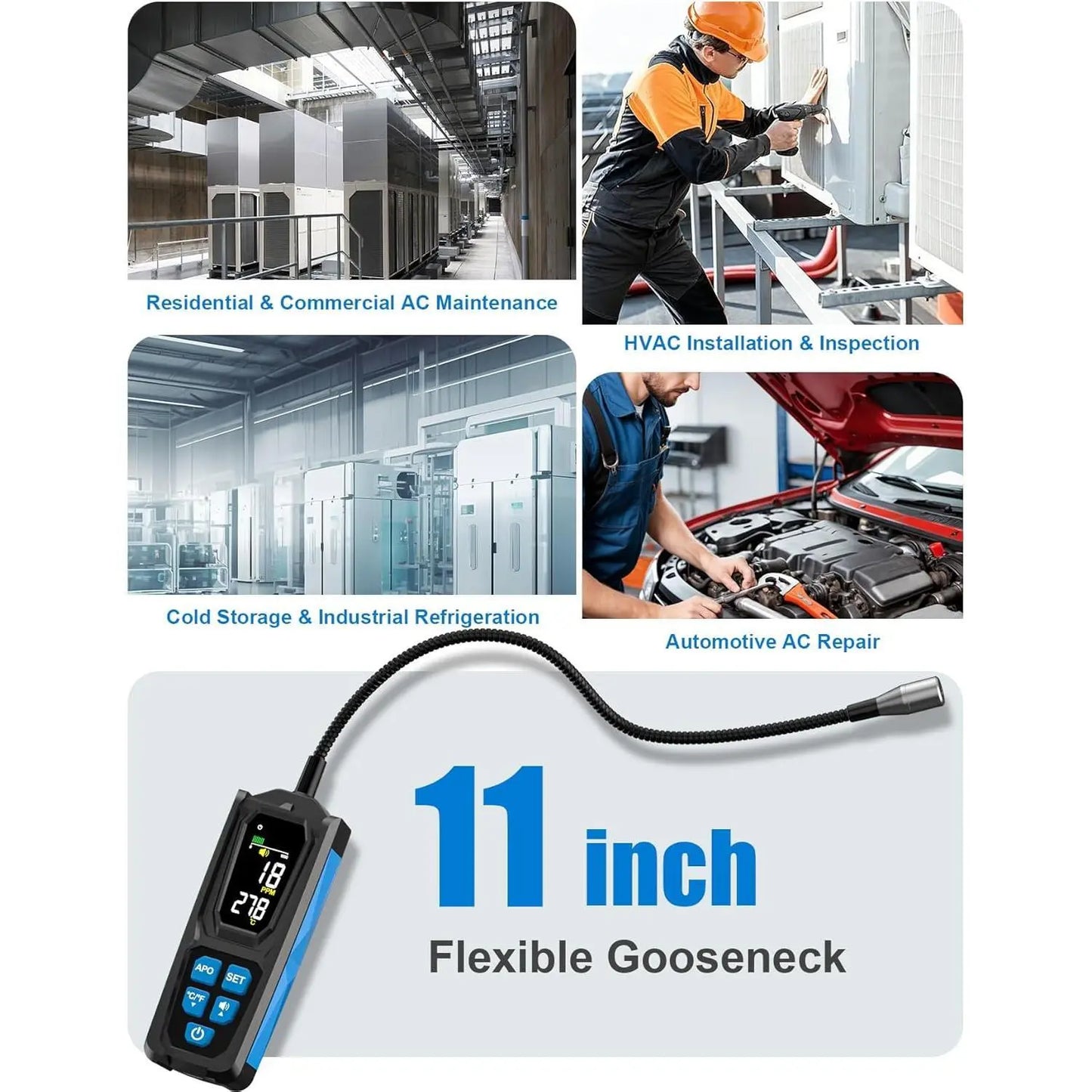 GJANSH Freon Leak Detector, HVAC Freon Leak Detector, Automotive AC Leak Detection Kit, Sensitive AC Leak Detector HVAC for R12 R22 R134a R1234 R1234yf R600a R410a CFCs HCFCs HFCs HFOs HCs