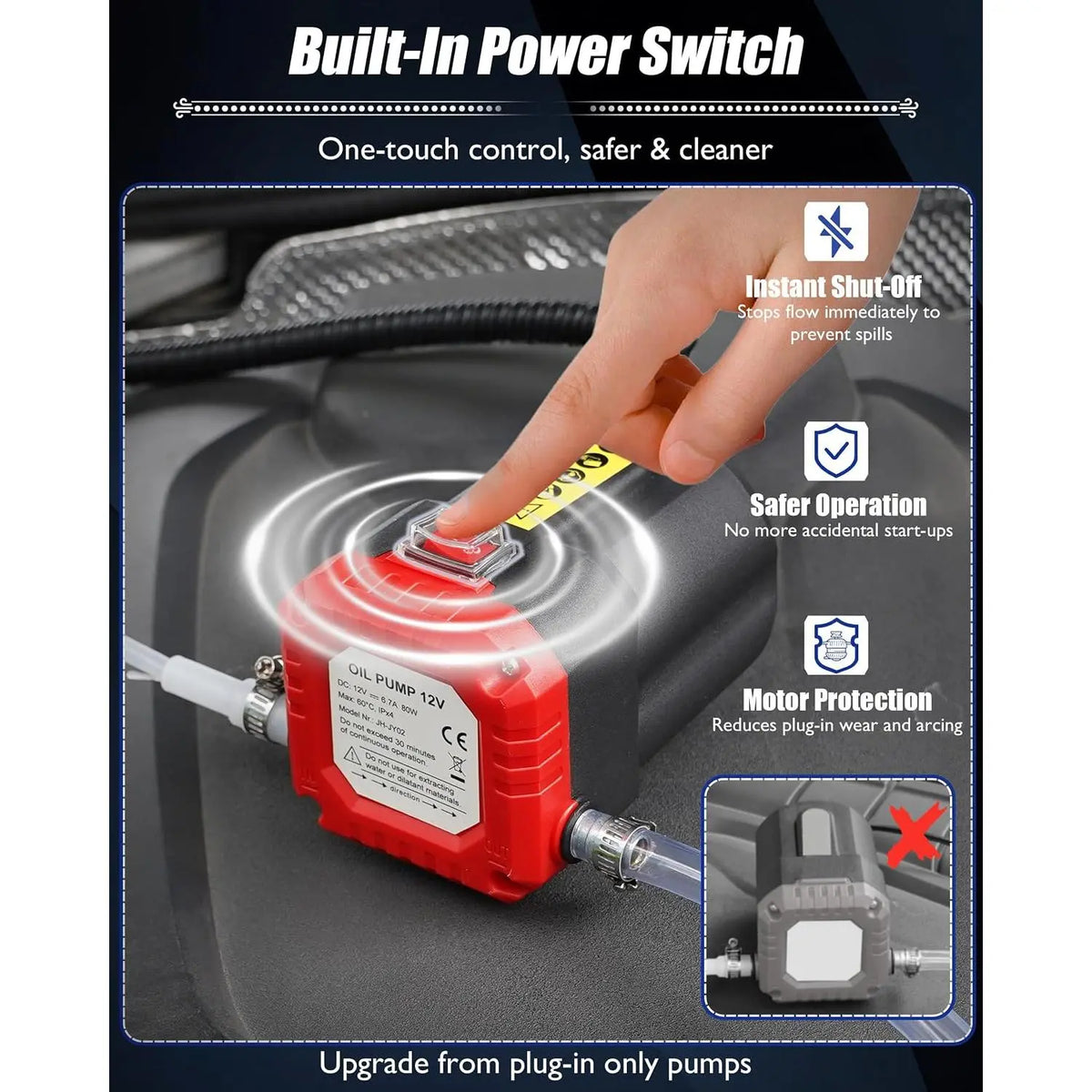GJANSH 12V 80W Oil Extractor Pump, Oil Removal Transfer Suction Pump for Fluid Change, Diesel Scavenge Pump with Tubes Kit, Compatible with Truck RV Boat Marine (Red)