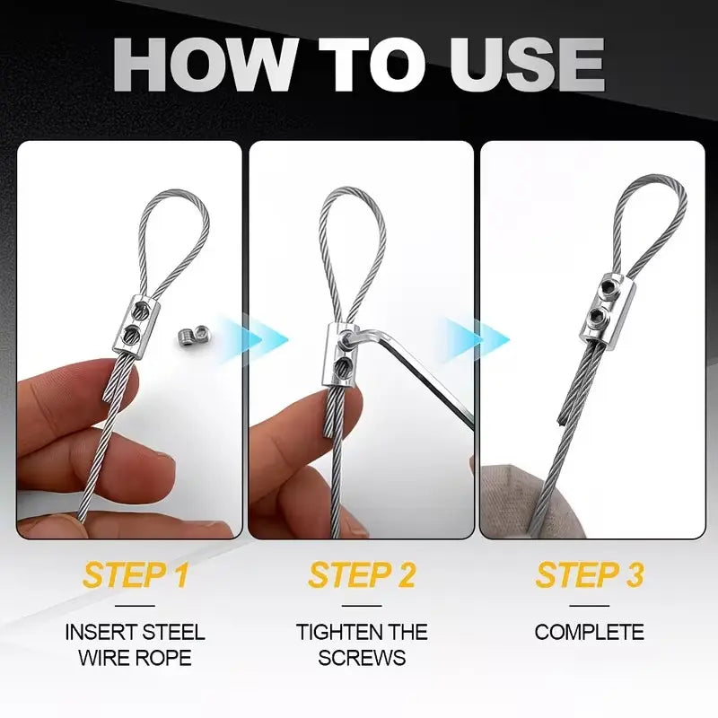 GJANSH 10Pcs Stainless Steel Wire Rope Clamps, 1/8" Double Hole Wire Cable Clips with L-Wrench, Heavy Duty Cable Crimp Loop Fastener for Garden, Camping, DIY Hanging Projects
