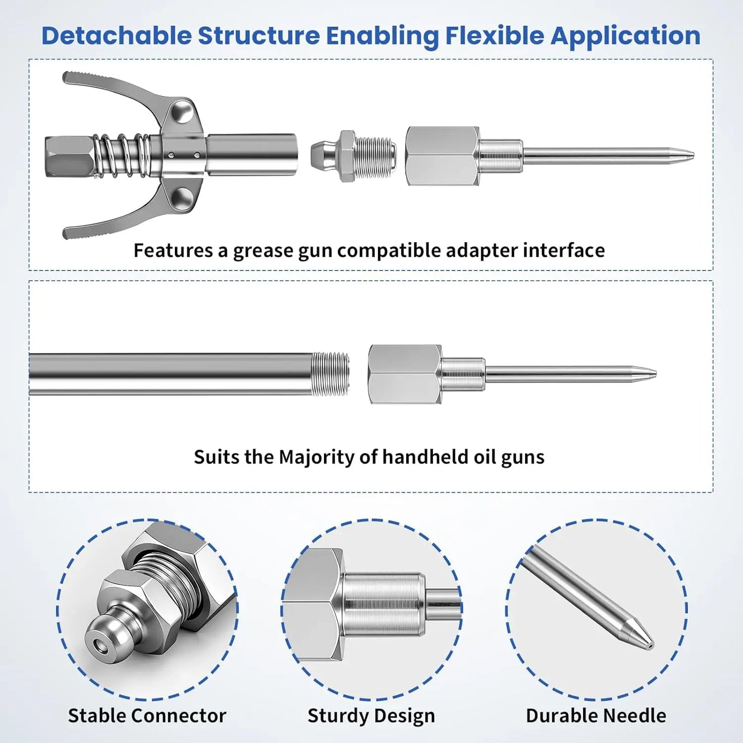 GJANSH 7PCS Grease Gun Needle Tips Accessories Kit, Mini Grease Gun Needle Dispenser, Rubber Joint Nipple, Straight & Elbow Nozzle Coupler Fittings, Detachable Lubrication Injector for Narrow Tight Confined Spaces