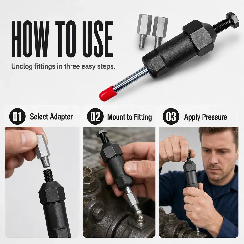 GJANSH Industrial Grease Unclogger – Professional Grade Tool for Blocked Machinery Fittings, High Pressure Exceeds 600 PSI, Fits M6/M8/M10, Heavy Duty Steel Build for Tractors, Excavators, Trucks & Automotive Maintenance