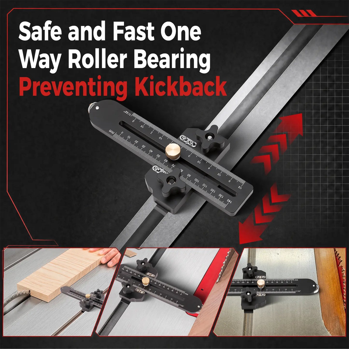 GJAHSH Fast Thin Ripping Guide for Table Saw, Precise Repetitive Narrow Cuts, Adjustable Thin Rip Jig Fits 3/4" x 3/8" T-Track & Miter Slot, Band Saw & Router Table Compatible