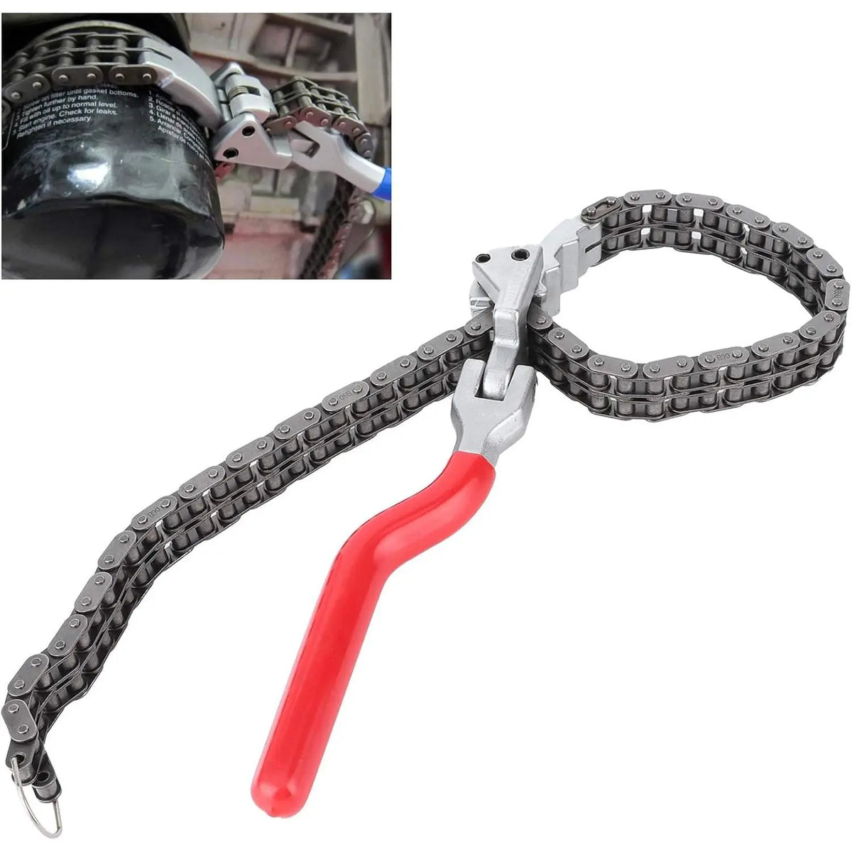 GJANSH Oil Filter Wrench / Chain-Style Wrench — Features a 13.8-inch long, adjustable handle and self-adjusting mechanism; suitable for automotive maintenance and removal tasks.