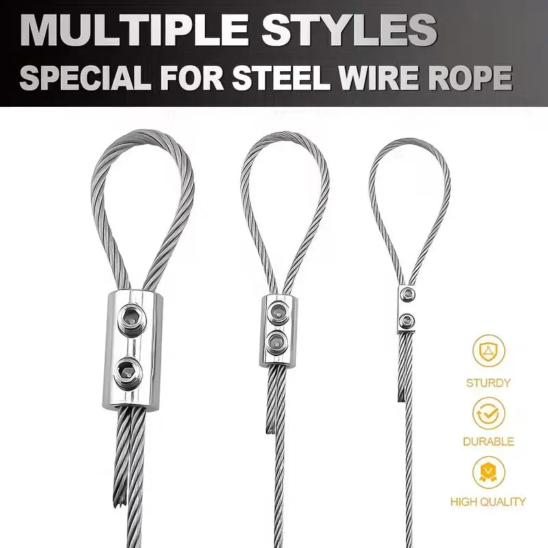 GJANSH 10Pcs Stainless Steel Wire Rope Clamps, 1/8" Double Hole Wire Cable Clips with L-Wrench, Heavy Duty Cable Crimp Loop Fastener for Garden, Camping, DIY Hanging Projects
