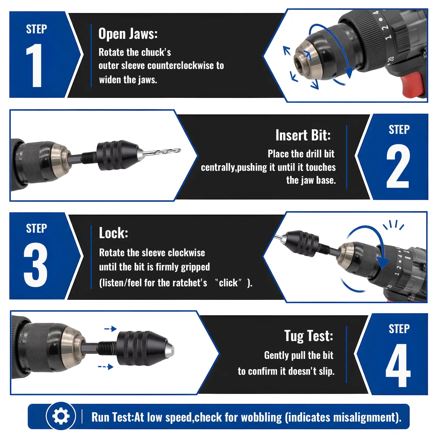 GJANSH 2Pcs Keyless Drill Chuck Adapter Set, 1/4" Hex Shank Quick Change (0.3-8mm) – Fits Impact Drill & Power Tools, Carbon Steel, for Milwaukee, DeWalt, Makita (2-Piece)