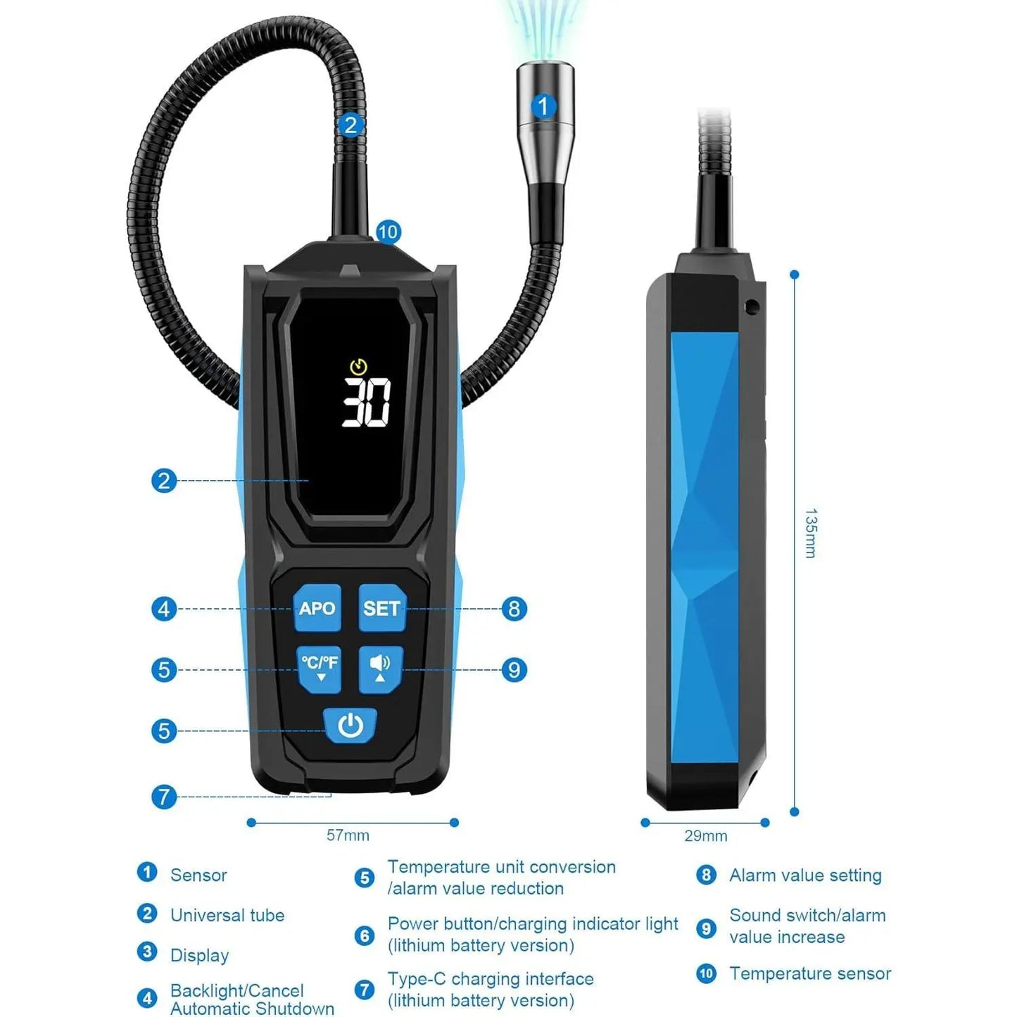 GJANSH Freon Leak Detector, HVAC Freon Leak Detector, Automotive AC Leak Detection Kit, Sensitive AC Leak Detector HVAC for R12 R22 R134a R1234 R1234yf R600a R410a CFCs HCFCs HFCs HFOs HCs