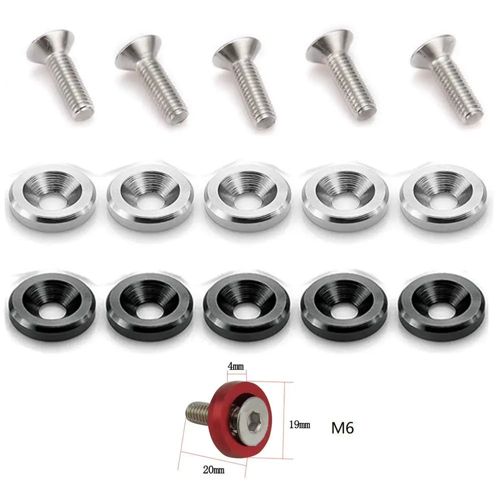 GJANSH 20Pcs/Set Bumper Fender Washers Engine Bay Dress Up Bolts Fasteners M6 JDM Fender Washer Kit