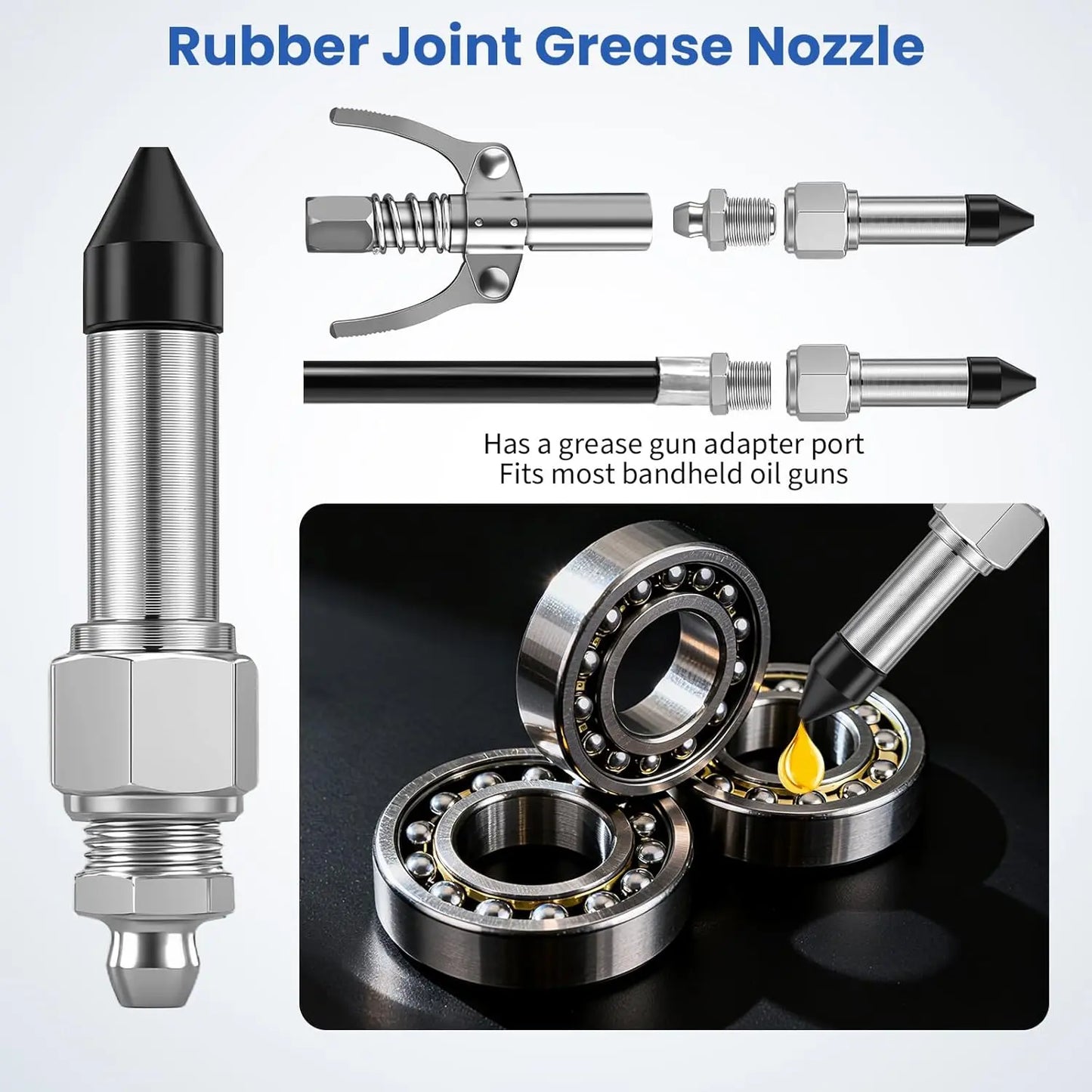 GJANSH 7PCS Grease Gun Needle Tips Accessories Kit, Mini Grease Gun Needle Dispenser, Rubber Joint Nipple, Straight & Elbow Nozzle Coupler Fittings, Detachable Lubrication Injector for Narrow Tight Confined Spaces