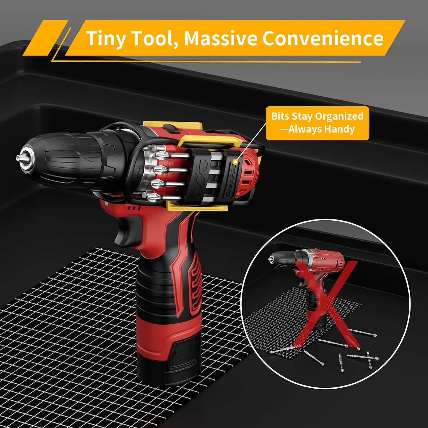 GJANSH Magnetic Bit Holder for Cordless Drills, 8 Bits, Left/Right Mount | Belt Clip Mount Fits Milwaukee, DeWalt, Ridgid, Makita, Bosch and Ryobi drills and screwdrivers, More