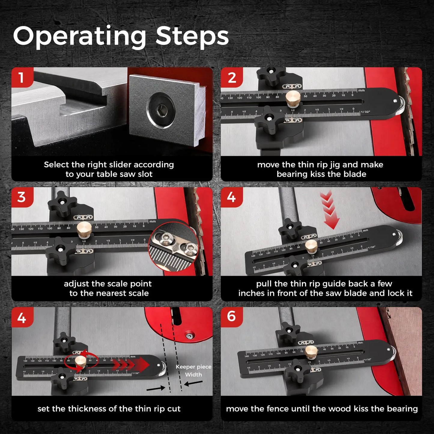 GJAHSH Fast Thin Ripping Guide for Table Saw, Precise Repetitive Narrow Cuts, Adjustable Thin Rip Jig Fits 3/4" x 3/8" T-Track & Miter Slot, Band Saw & Router Table Compatible