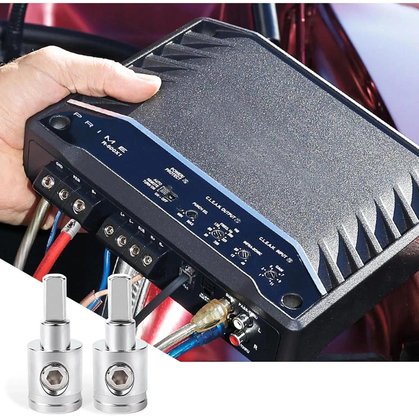 GJANSH 4PCS Heavy-Duty Car Stereo Audio Wire Reducer - 0 Gauge to 4 Gauge for Amp Input, AWG Pin Power & Ground Connection, Fits Most Cars
