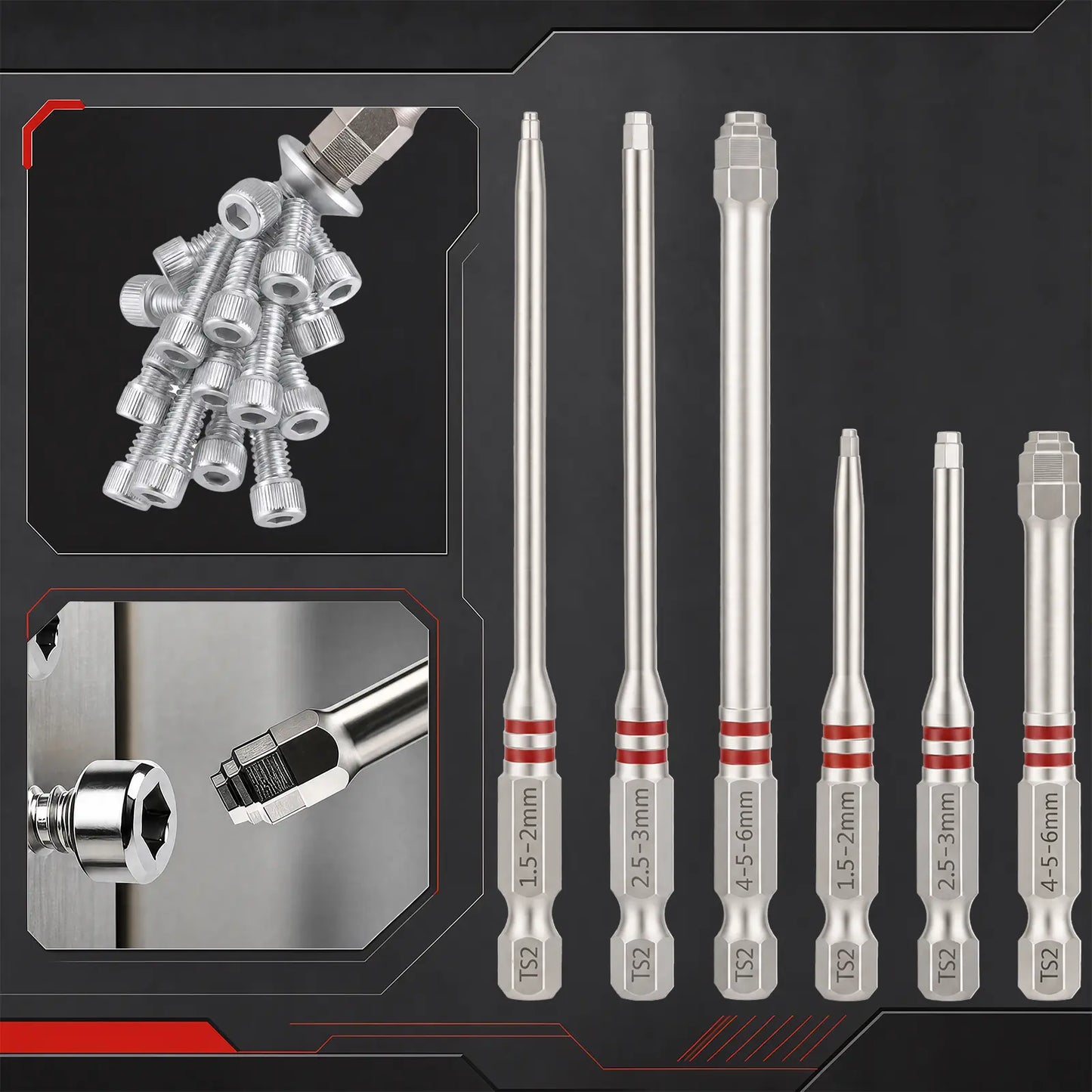 GJANSH Screwdriver Bits Set 6pcs with Magnetic Hex Shank Pagoda-Shaped Design in Multiple Sizes for Electric Drills and Wrenches