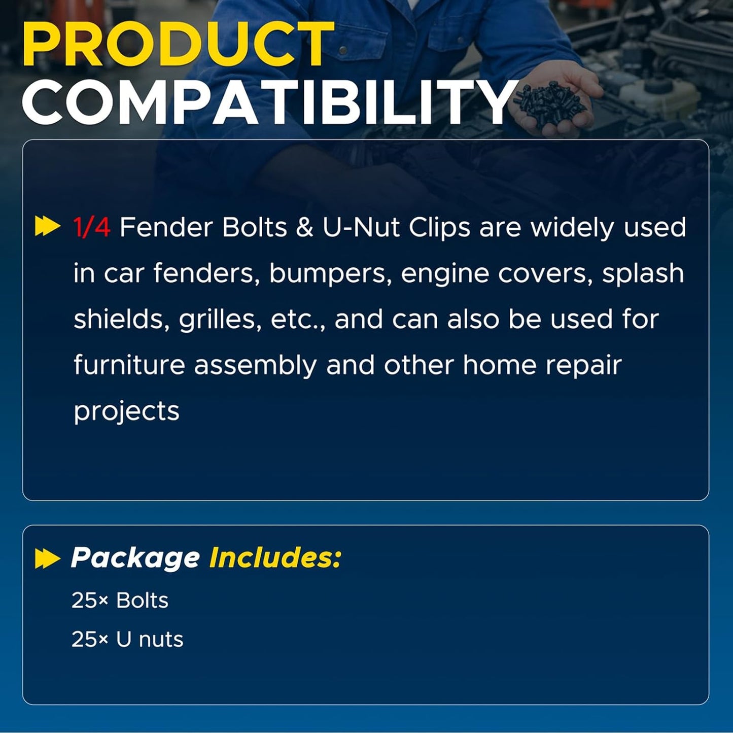 50PCS 1/4 Body Bolts & U-Nut Clips Kit