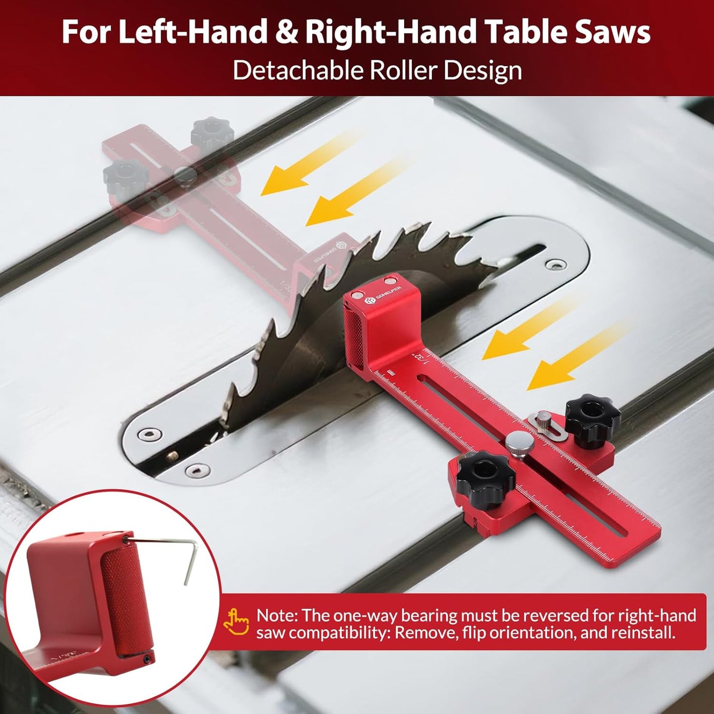 GJANSH Thin Rip Jig Safety One Way Roller Bearing 2 Pulleys Table Saw Jig Guide