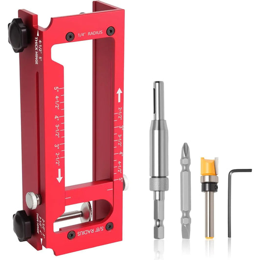 GJANSH Door Hinge Jig - Door Hinge Cut Out Tool for Door & Cabinet Hinges, Adjustable Mortising Template Fits 2.5" to 5" Hinges with 1/4" & 5/8" Radius & Square Corner Tools