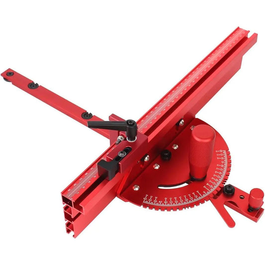 GJANSH Red Precision Miter Gauge for Table Saw, Band Saw & Router Table – Heavy Duty Aluminum Fence, 45/90 Degree Angle Stop, Crosscutting & Woodworking Sled Replacement