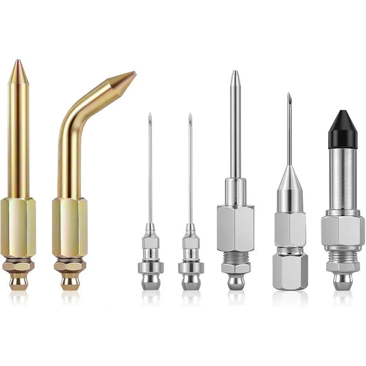 GJANSH 7PCS Grease Gun Needle Tips Accessories Kit, Mini Grease Gun Needle Dispenser, Rubber Joint Nipple, Straight & Elbow Nozzle Coupler Fittings, Detachable Lubrication Injector for Narrow Tight Confined Spaces