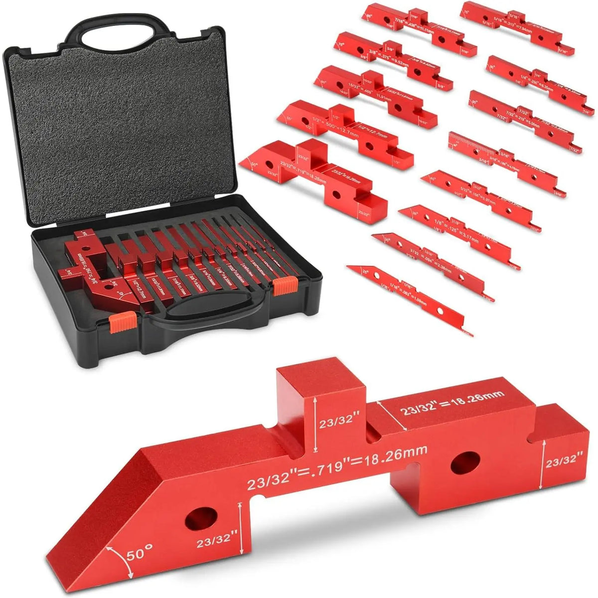 GJANSH Table Setup Blocks for Woodworking, Aluminum Alloy Precision Set up Bars, Precision Height, Depth, Angle & Fence Alignment Gauge Set - Router and Saw Accessories with Storage Case