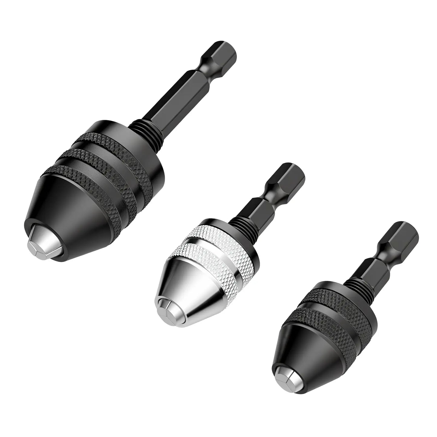 GJANSH 2Pcs Keyless Drill Chuck Adapter Set, 1/4" Hex Shank Quick Change (0.3-8mm) – Fits Impact Drill & Power Tools, Carbon Steel, for Milwaukee, DeWalt, Makita (2-Piece)