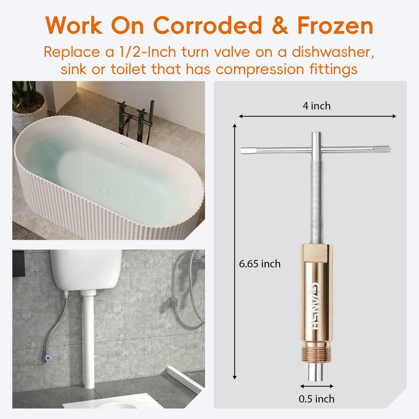 GJANSH Compression Sleeve Puller Tool Remove Nut & Ferrule Of Pipe 03943, Sleeve Remover For 1/2” Compression Fittings Only, Corroded Supply Stops, Plumbing Tools Compression Ring Removal Tool